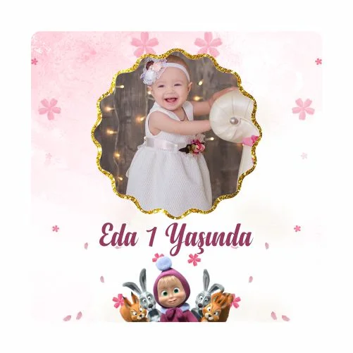 Maşa İle Koca Ayı Temalı Doğum Günü Magneti